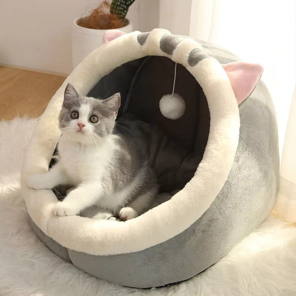 Cozy Cartoon Cat Cave Bed | Soft & Washable