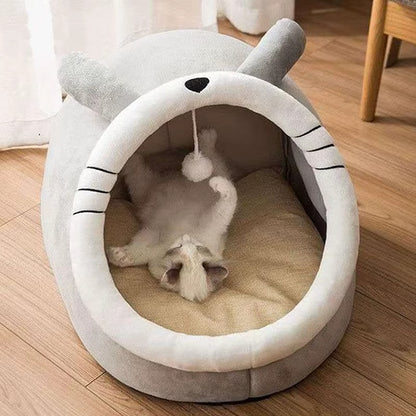 Cozy Cartoon Cat Cave Bed | Soft & Washable