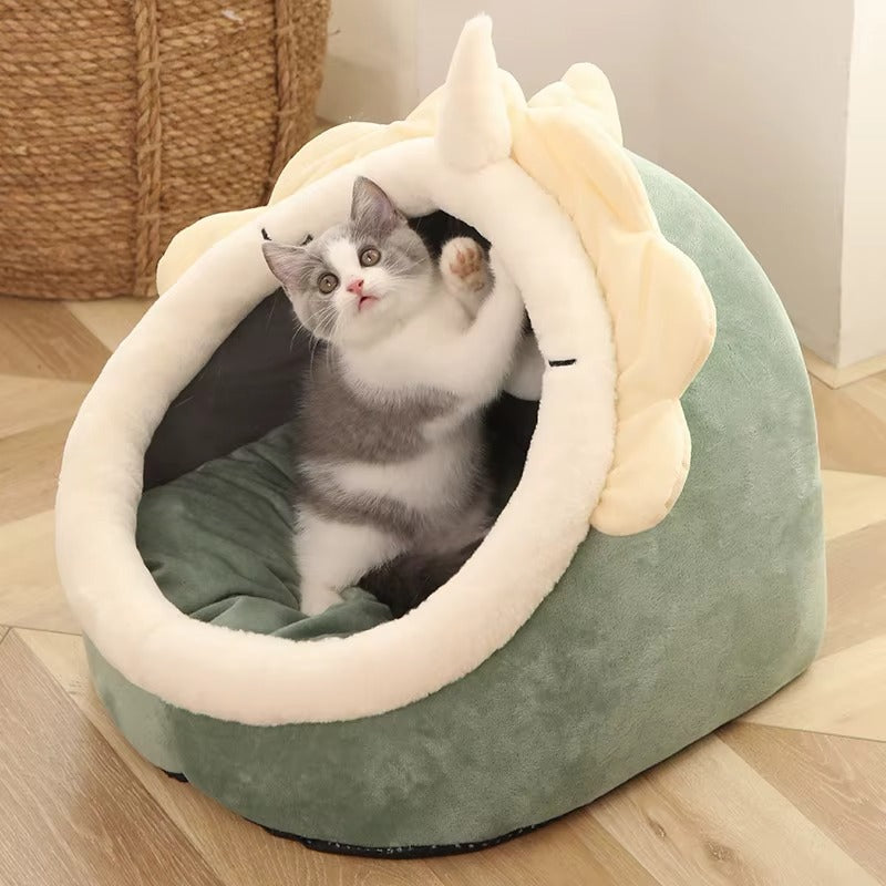Cozy Cartoon Cat Cave Bed | Soft & Washable