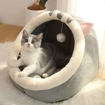 Cozy Cartoon Cat Cave Bed | Soft & Washable